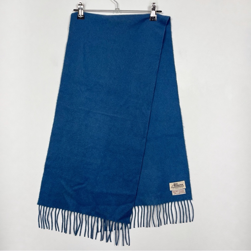 Allens‎ of Harrogate Blue 100% Cashmere Scarf with Fringe Quiet Luxury